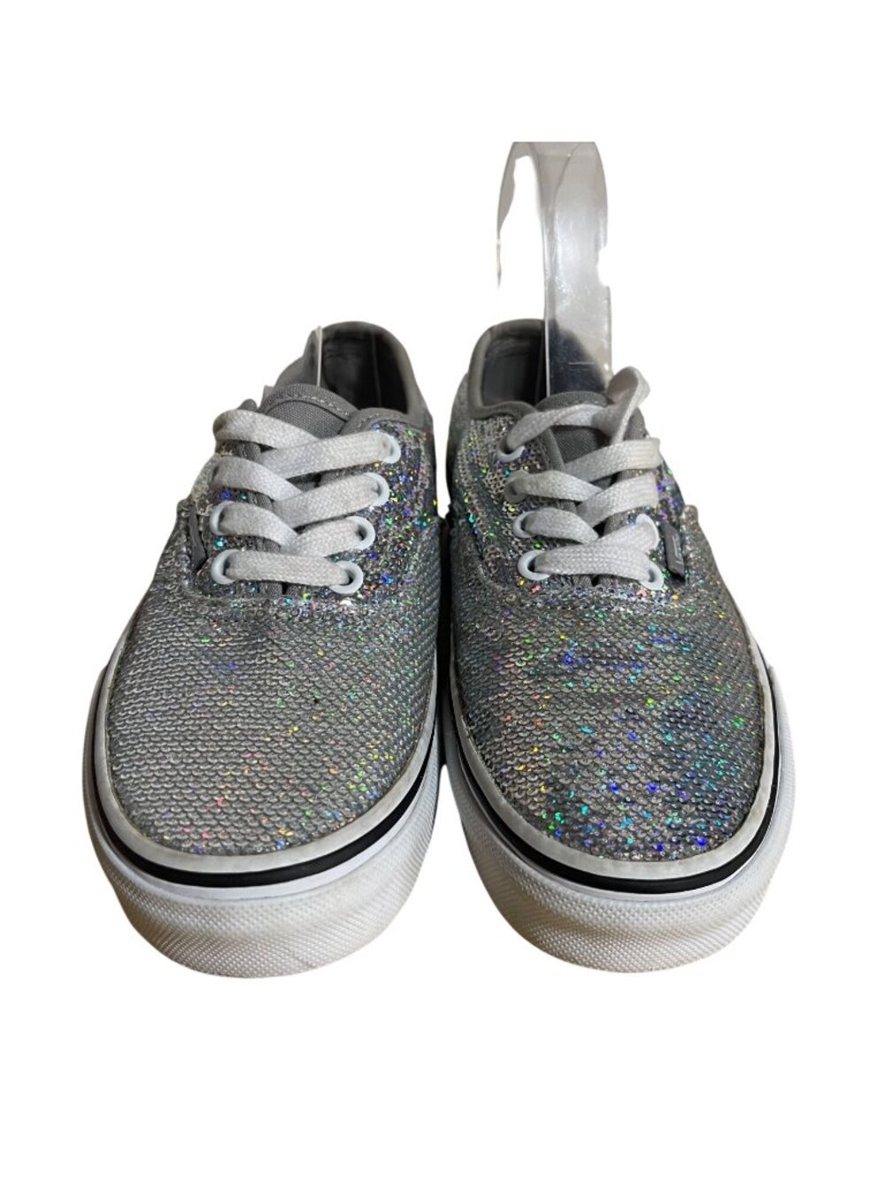 Vans Authentic Holographic Silver Sequin Sneakers Womens Size 5 Casual Everyday